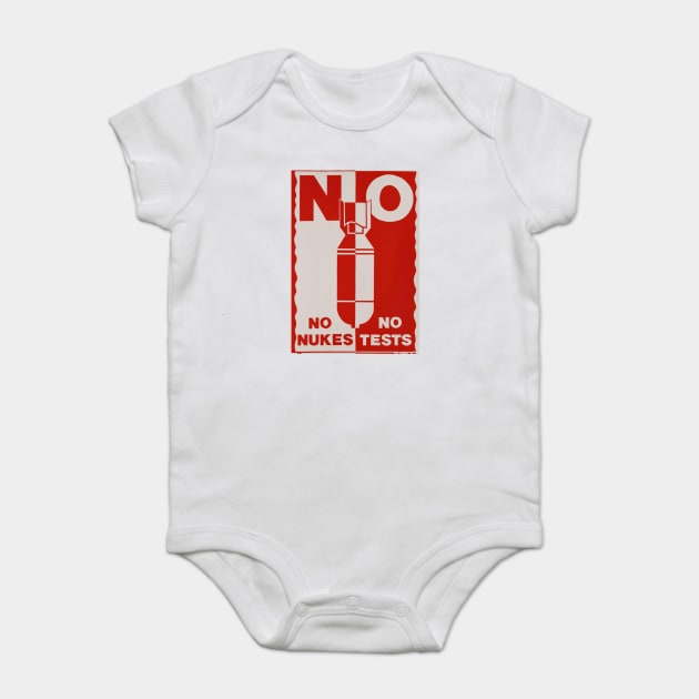 No Nukes No Tests Red Print Baby Bodysuit by Timeless Chaos